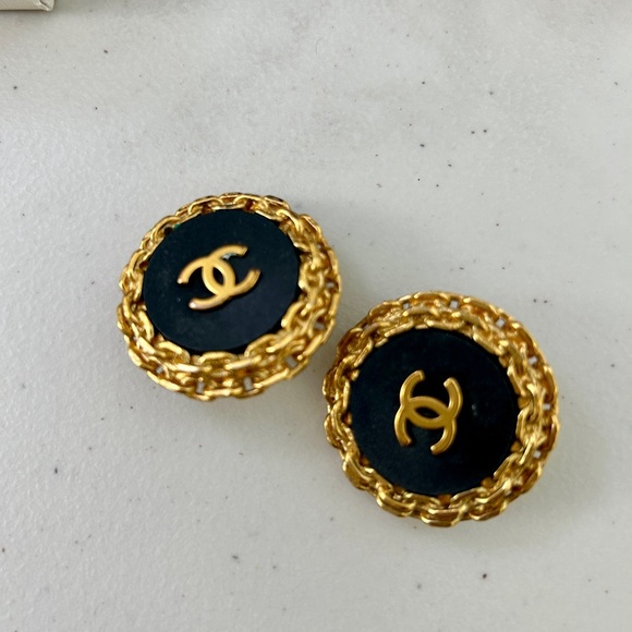 CHANEL Black and Gold Earrings - Picture 1 of 4
